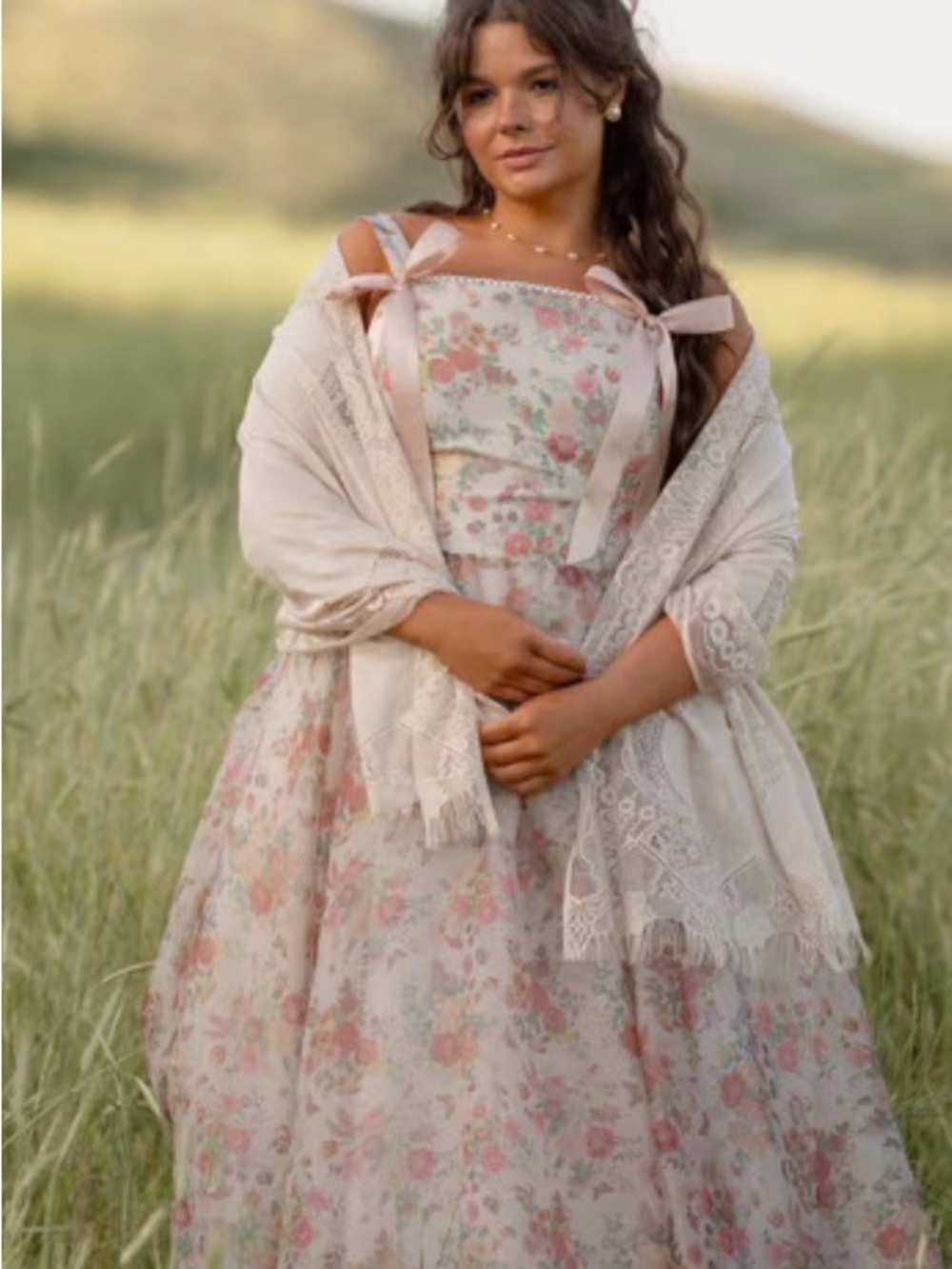JessaKae Blush Floral Ribbon-Tie Francesca Dress